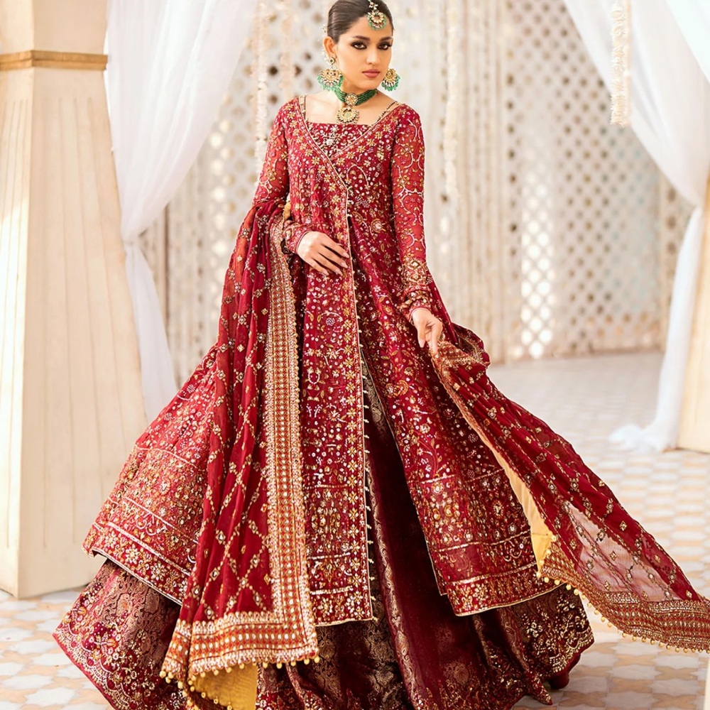 Elegant Red Embroidered Women's Pakistani dress